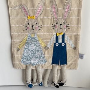 Hip & Hop Easter Boy & Girl Bunny Rabbits Table Runner 3D Spring Gray